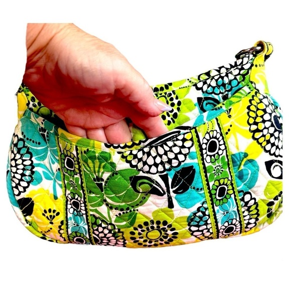 Vera Bradley Limes Up Pattern Green Floral Quilted Shoulder Crossbody Saddle Bag - Picture 5 of 13